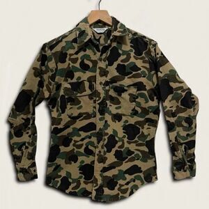 VTG Five Brothers Chamois Flannel Shirt Frogskin Duck Hunt Camo Custom Sleeves